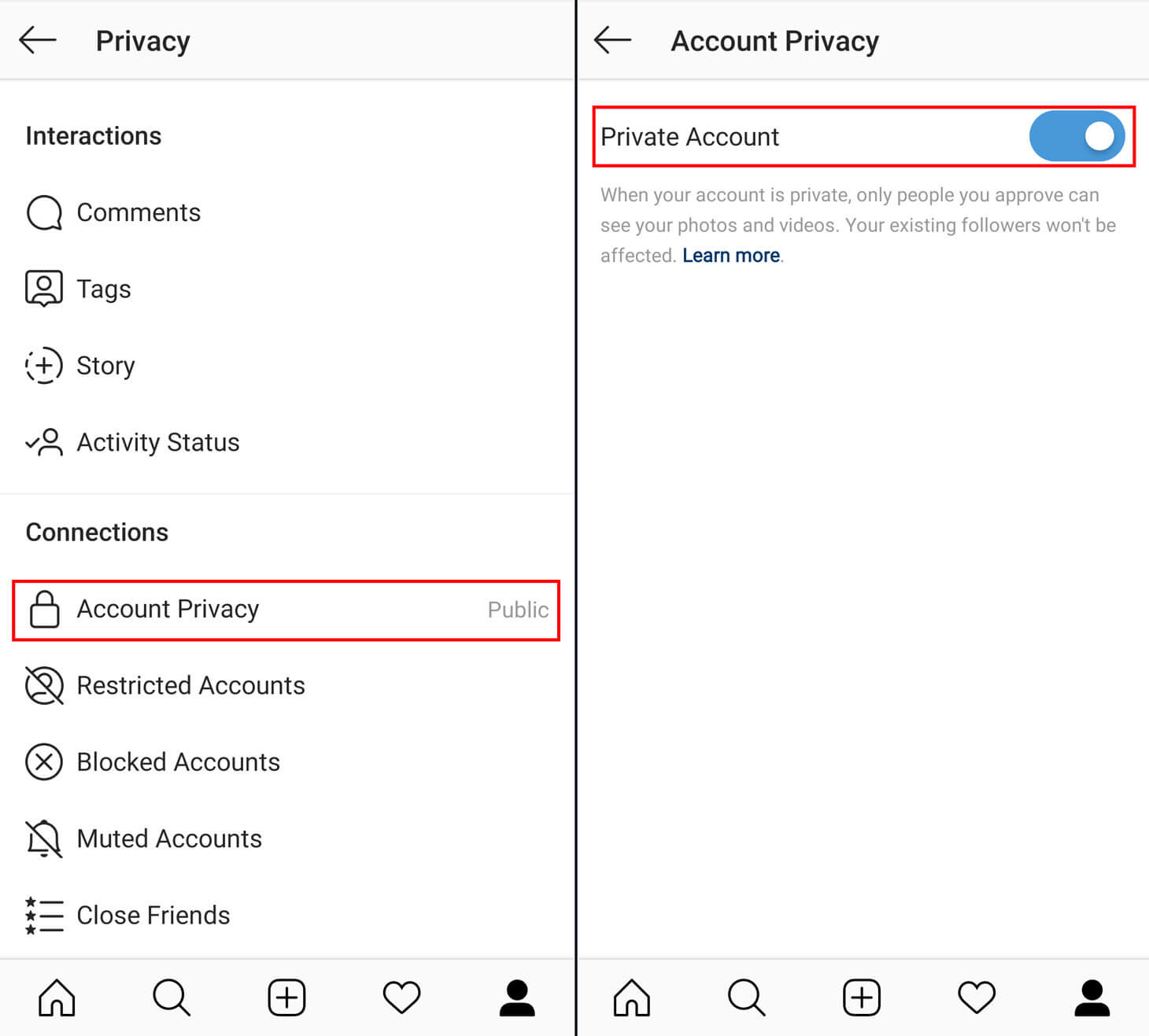 خصوصی سازی حساب کاربری اینستاگرام