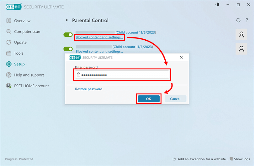 Blocked content and settings