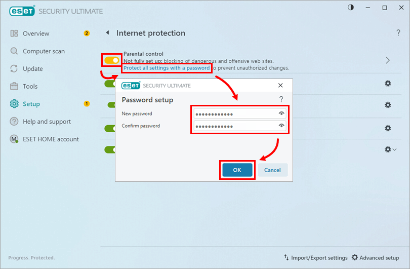 Protect all settings with a password