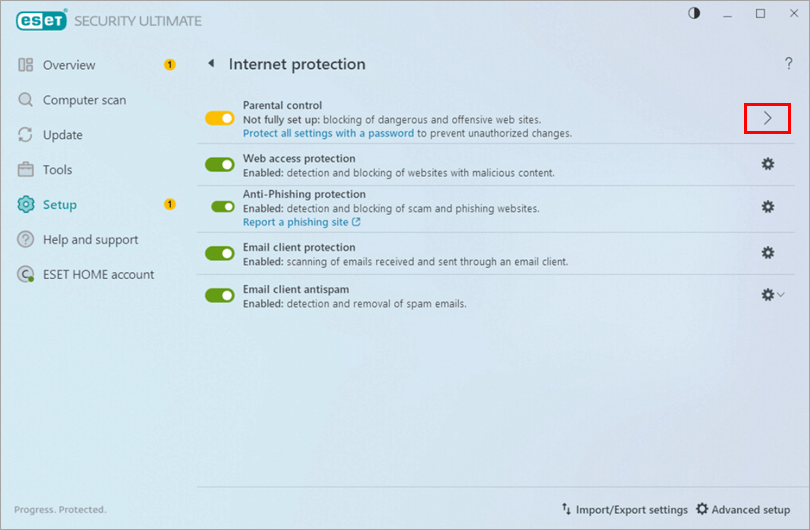 Click the arrow next to Parental control