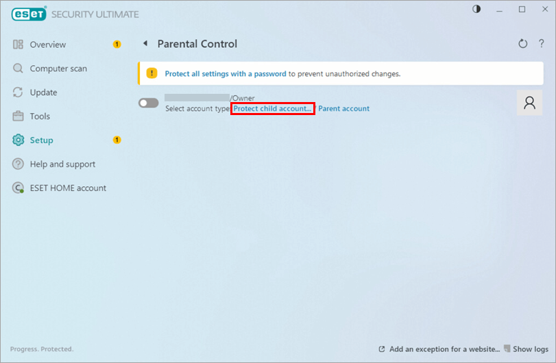 Click Protect child account