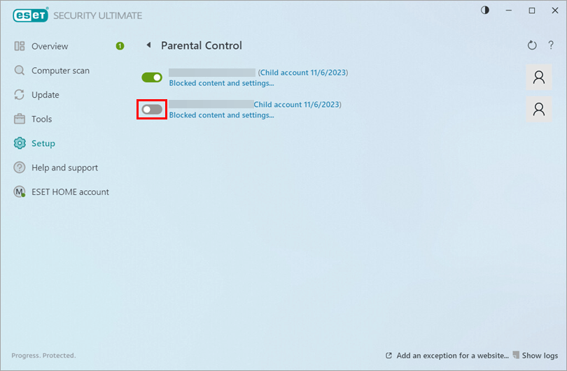 Click the toggle next to the Windows User account to disable it