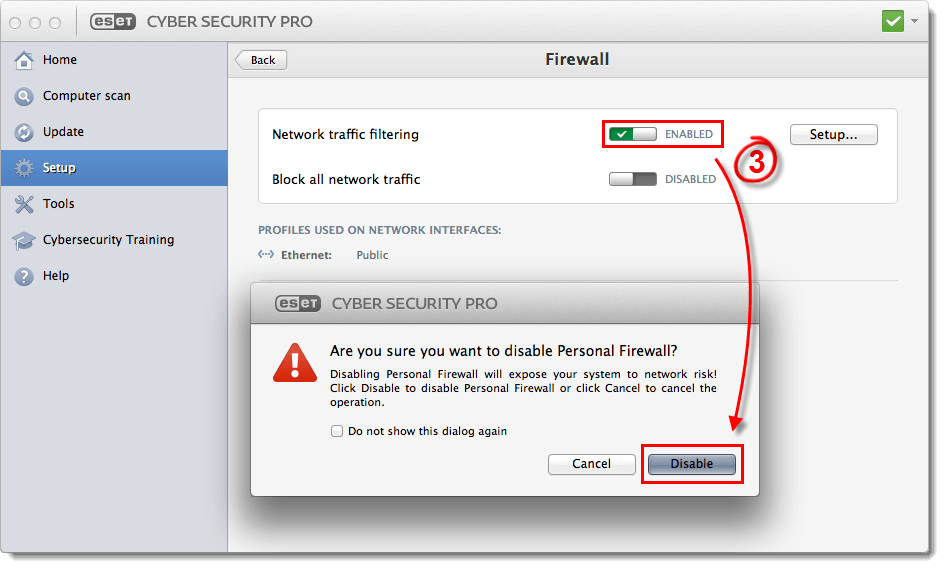 Network traffic filtering Disable