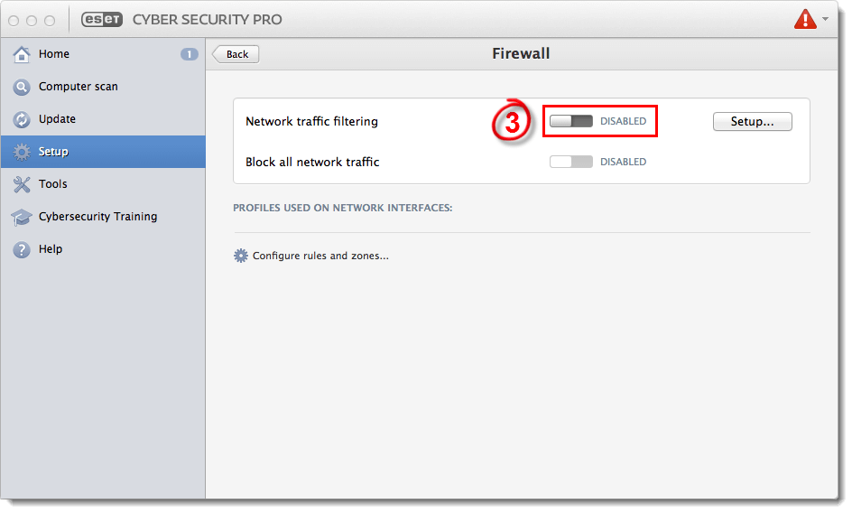 Network traffic filtering Enable