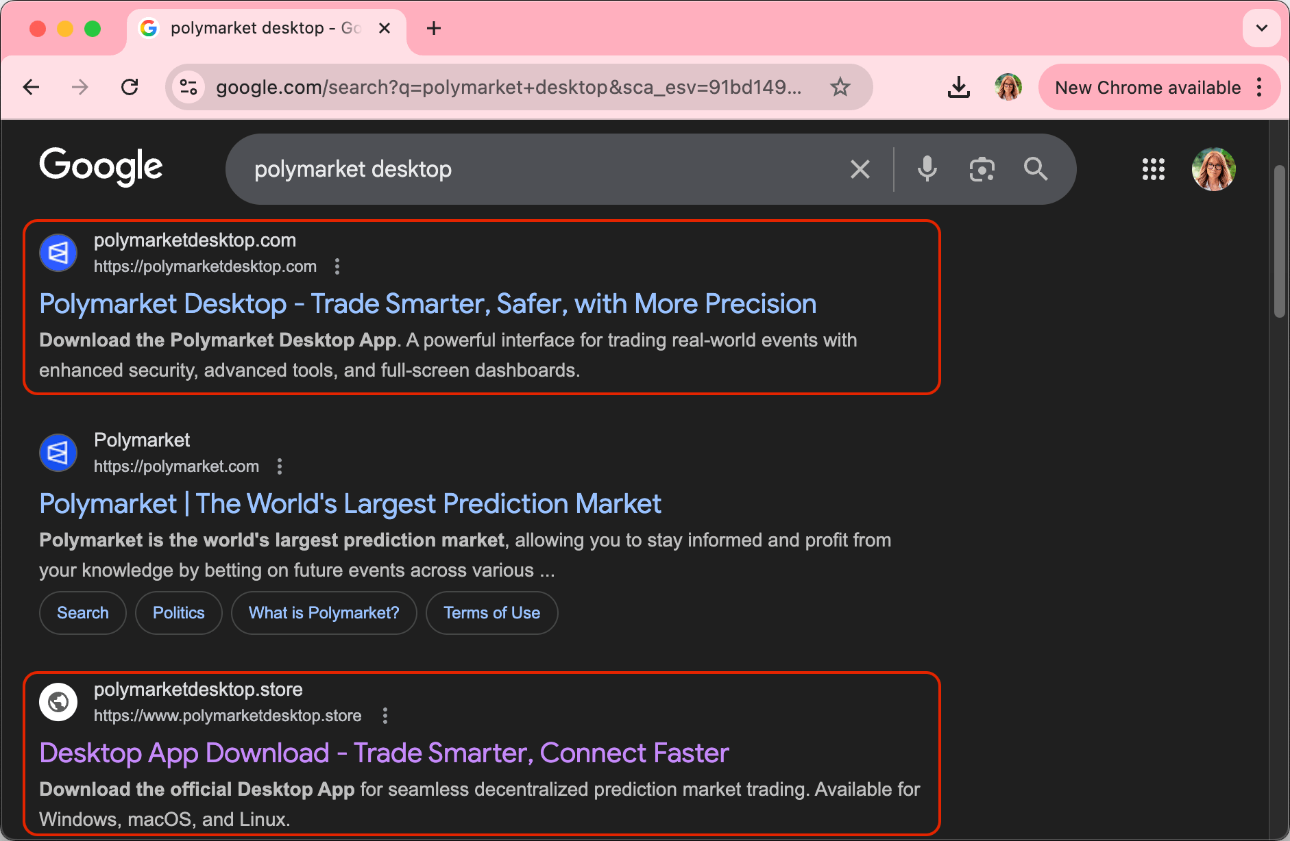 سایت های جعلی Polymarket در نتایج جستجوی گوگل