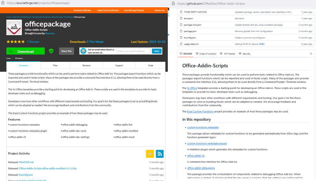 صفحه Officepackage در SourceForge